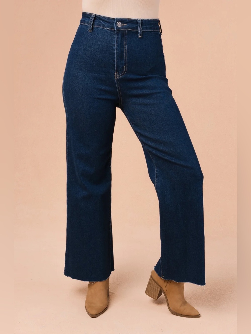 Anniewear cropped High-Rise Wide Leg Jeans - Dark Blue